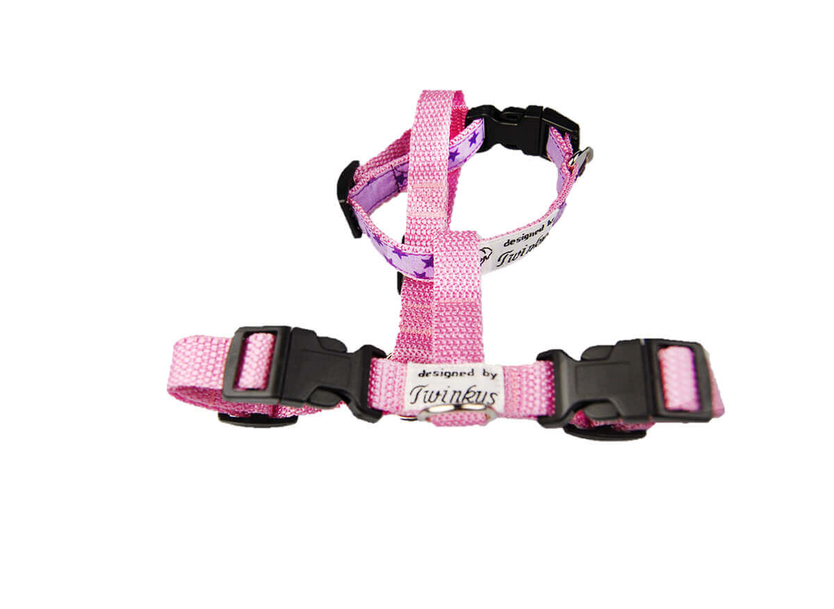 2in1-Brustgeschirr XS rosa mit Sternchen + verstellbarer Leine