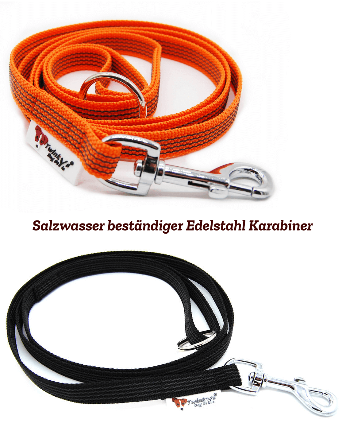 Kurze Führleine Edelstahl Karabiner gummiert mit Handschlaufe, Länge 160 cm, Breite 15 mm, für kleine Hunde geeignet