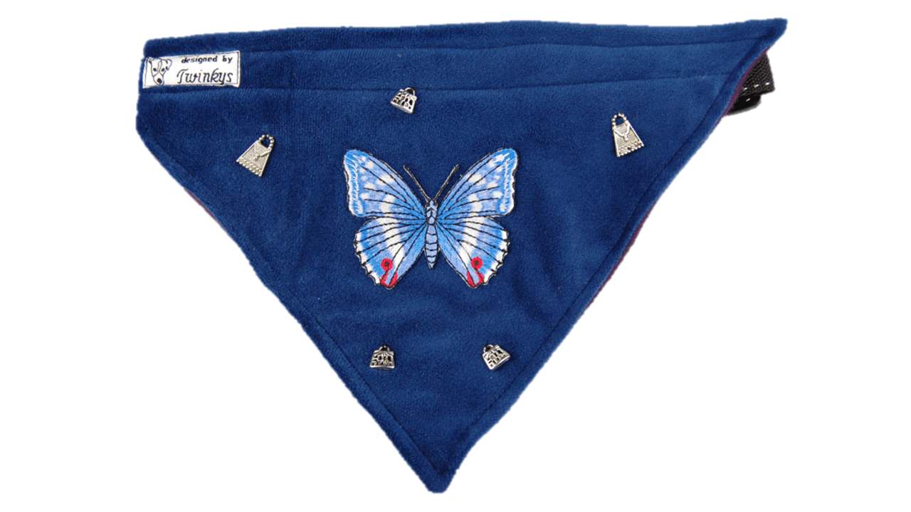 Halstuch XL dunkelblau Pannesamt mit Handtäschchen & Schmetterling