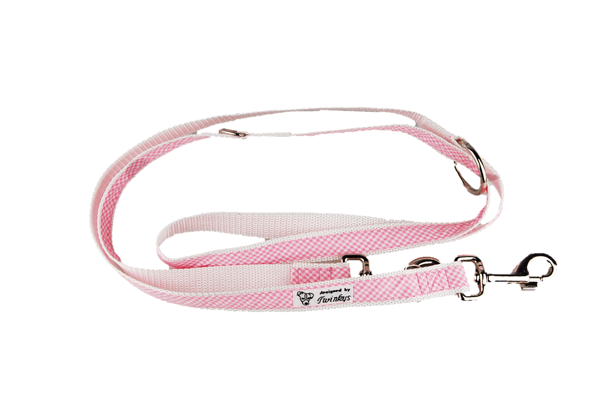 Verstellbare Führleine rosa / weiß kariert für große Hunde
